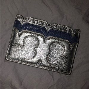 Tory Burch Scallop metallic card case blue/silver